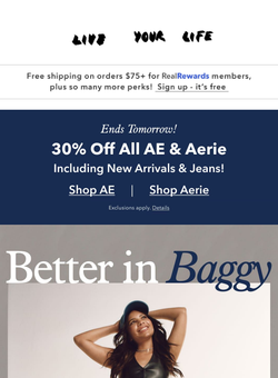 30% off all AE & Aerie ends tomorrow!