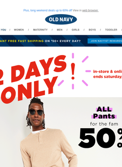 50% OFF ALL PANTS (go on, treat yourself)