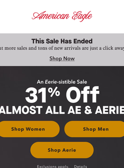 BOO! 31% off almost all AE & Aerie ends today 💀