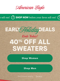 LAST DAY! 40% off all sweaters 🏃 early holiday deal alert!