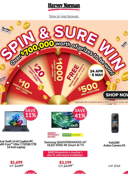 Spin & Sure Win your way to prizes worth over $700,000!