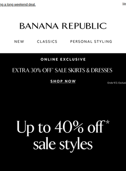 Up to 40% off, plus an extra 30% off sale dresses.